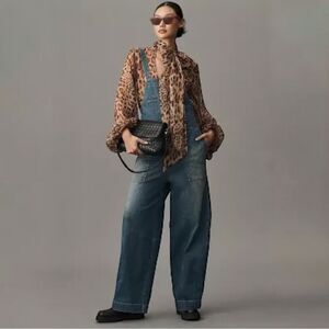 NWT Anthropologie Pilcro Barrel Leg Zip-Front Overalls Size XS